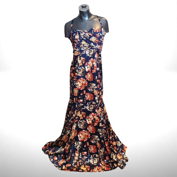 Just Cavalli Dresses & Skirts - Just Cavalli Navy/Orange Floral Ruched Maxi Dress – IT 46 (US 10/12) – NWT